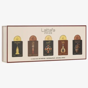 LATTAFA PRIDE PERFUME SET OF 5 X 20ML (Art of Arabia 3, Ajwaa, Al Qiam Gold, Masa, Brioche Vanille)